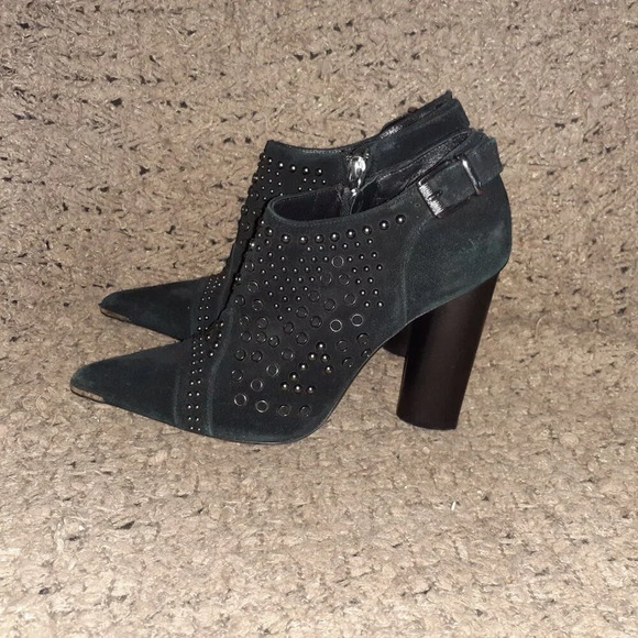 BARBARA BUI-Paris-Studded/Grommets Black  Suede Ankle Boots-Zip-Sz 38-Excellent - Picture 2 of 8
